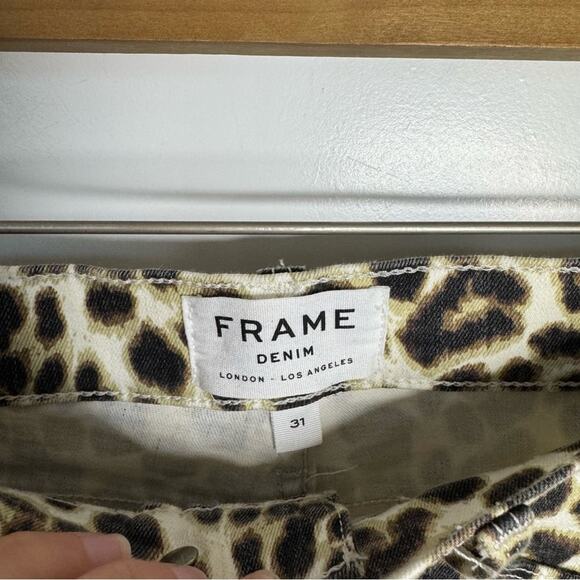 Frame Ali High Rise Cigarette Skinny Ankle Jeans Leopard Animal Print Size 31 - Picture 3 of 6